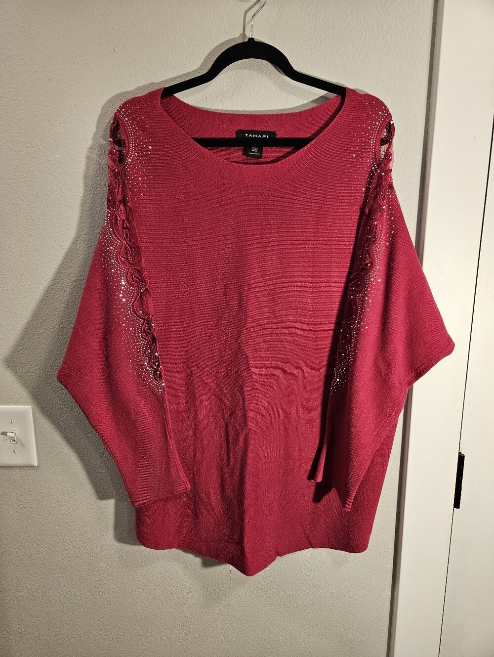 Tahari Knit Sweater Women Size 1X Fuschia Pink Embellished